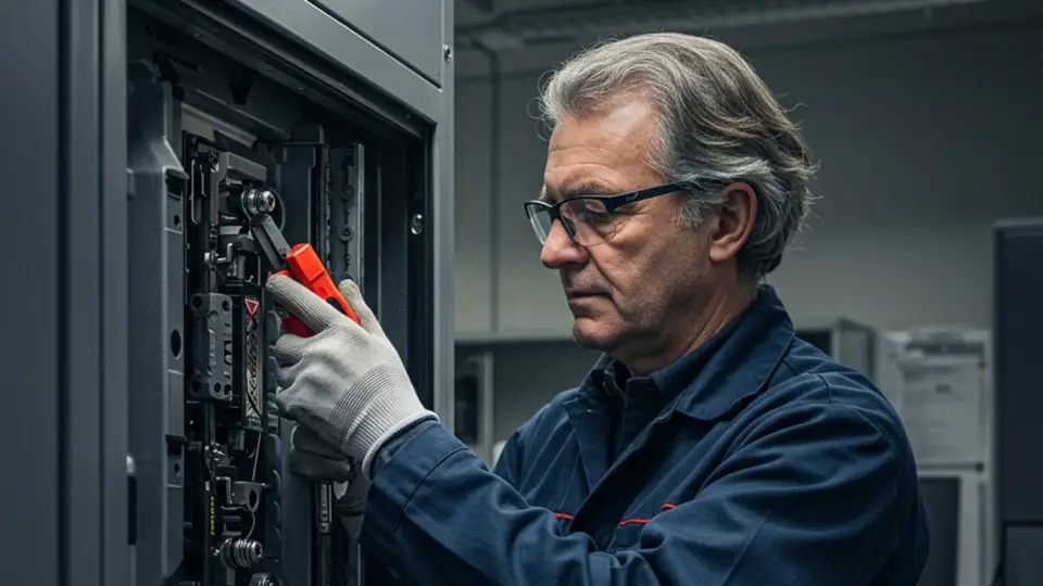Técnico cambiando la cerradura de una caja fuerte